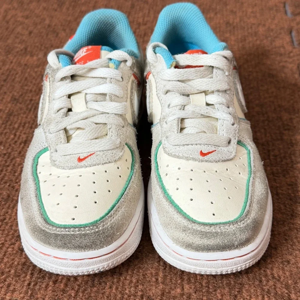 Nike Air‎ Force 1 Low Kids Sneakers Multi-Color Suede Leather FQ8351-110 12.5C